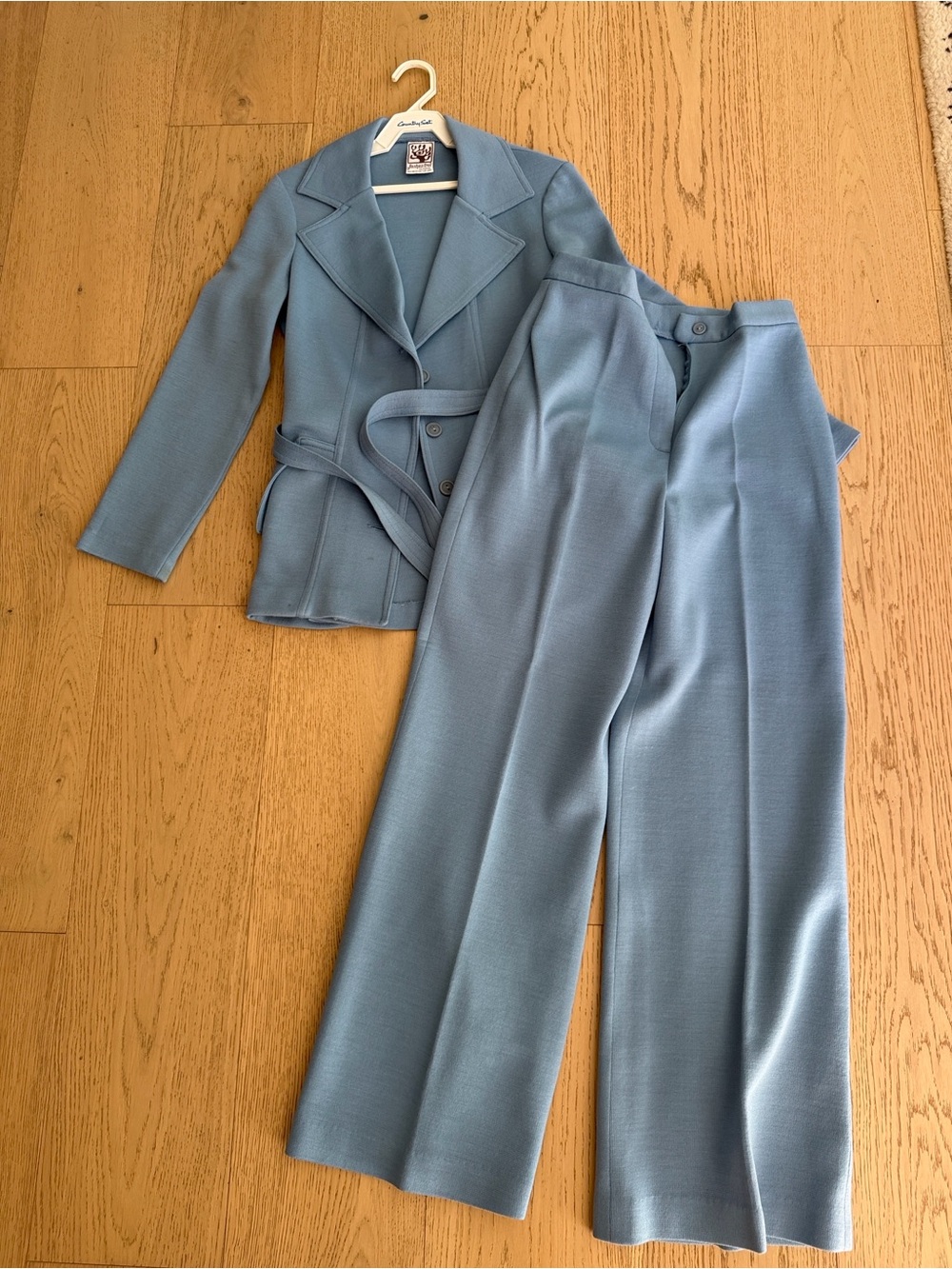 Vintage Light Blue Belted Women's Blazer Jacket & Pants
